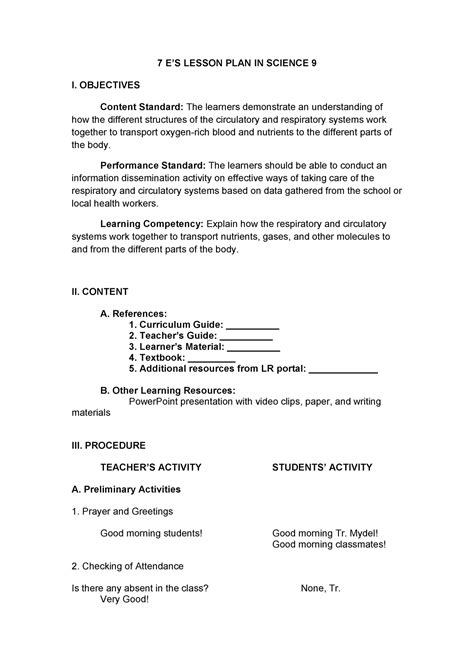 Detailed Lesson Plan In Science 9 7 Es Lesson Plan In Science 9 I