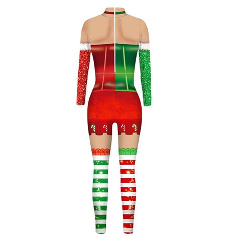 Buy 3d Printing Bodysuits Christmas Women Long Sleeve Slimming Jumpsuit Xmas Cosplay Party