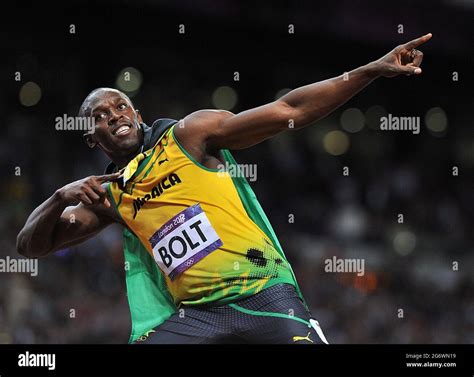 file photo dated 05 08 2012 of jamaica s usain bolt celebrates winning the men s 100m final at