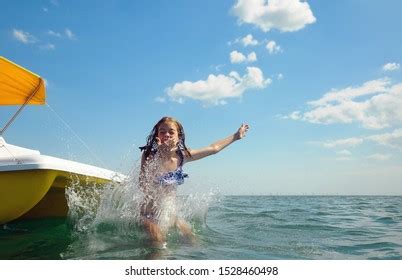 Happy Girl Jumping Boat Into Sea Stock Photo Shutterstock
