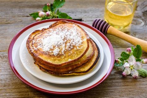 Pancakes With Powdered Sugar Stock Image Image Of Light Kitchen