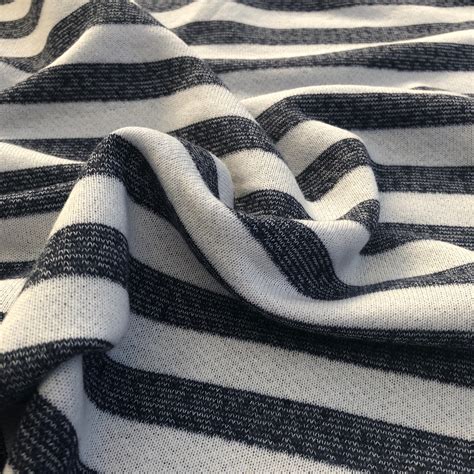 70 100 Cotton Striped French Terry Cloth White With Blue Stripes Yarn