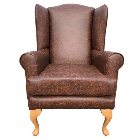 Queen anne wingback office side chair b809. Queen Anne Wingback Chair in Antique Faux Leather - High ...