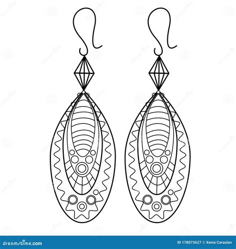 Jewelry Earrings Fashion Black And White Outline Coloring Page Doodle