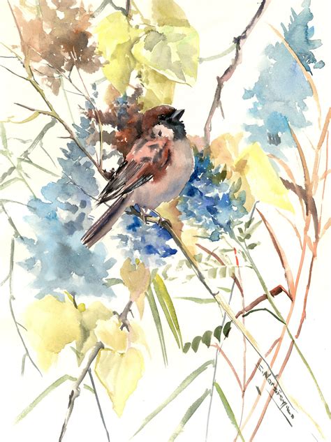 Sparrow In The Field Original Painting Birds Bird Art Birds And