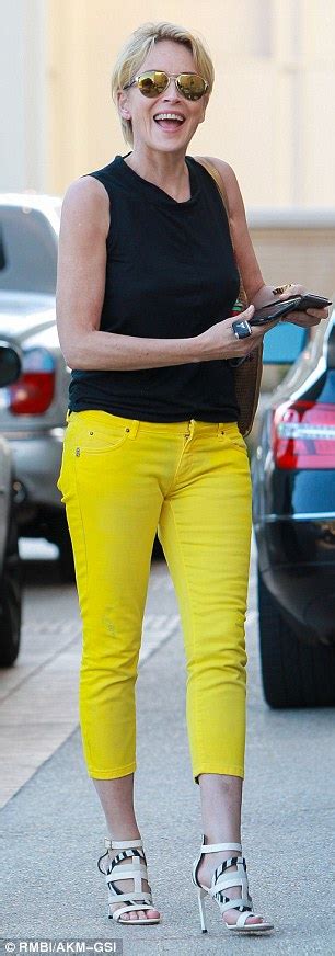 sharon stone shows off figure in tight fitting jeans in beverly hills daily mail online
