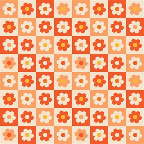 Premium Vector Groovy Floral Checkered Seamless Pattern Retro Background