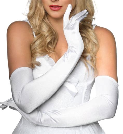 Long White Costume Gloves Adults Long White Satin Opera Gloves