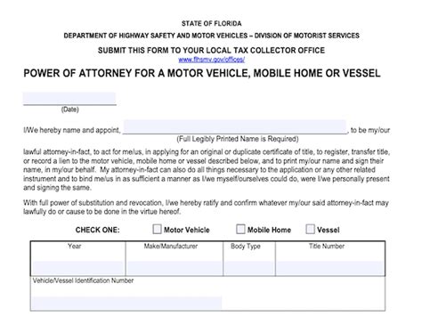 Limited Power Of Attorney Motor Vehicle Transactions Florida