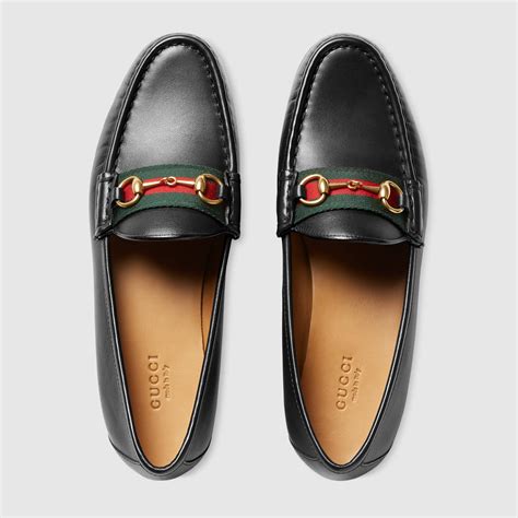 Gucci Leather Horsebit Loafer With Web Gucci Loafers Women Gucci