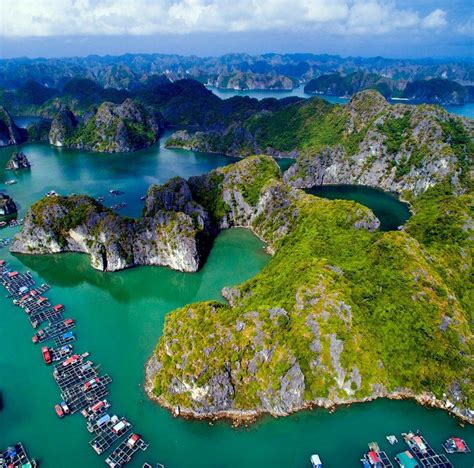Aerial View Of Floating Villages Around Cat Ba Islands Cat Ba Is The
