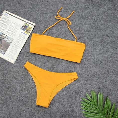 sexy bandeau bikinis women push up brazilian bikini set bandage swimwear strappy swimsuit women