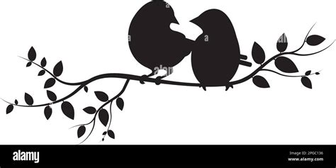 Birds Couple Silhouettes Vector Bird Illustration On Branch Romantic