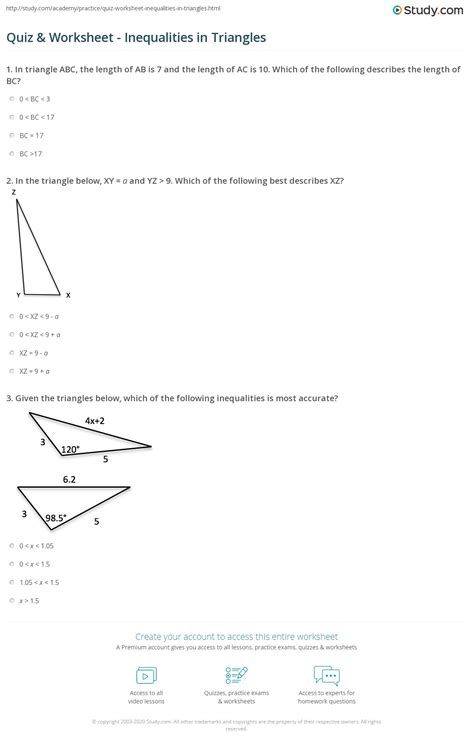 Decide whether each set of numbers is a triangle. Quiz & Worksheet - Inequalities in Triangles | Study.com