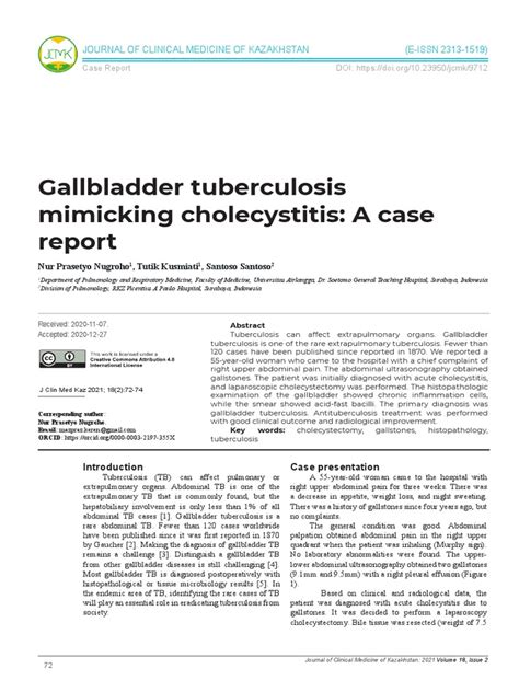 Gallbladder Tuberculosis Mimicking Cholecystitis A Case Report 9712