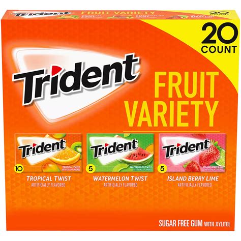 Trident Fruit Variety Pack Sugar Free Gum 14 Per Pk 20 Pk
