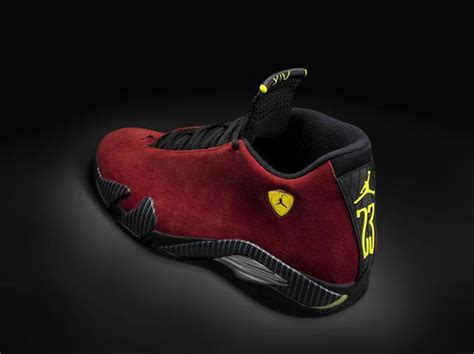 Chilling red/black vibrant yellow style code: Air Jordan 14 Red Suede Ferrari - Kicksologists.com