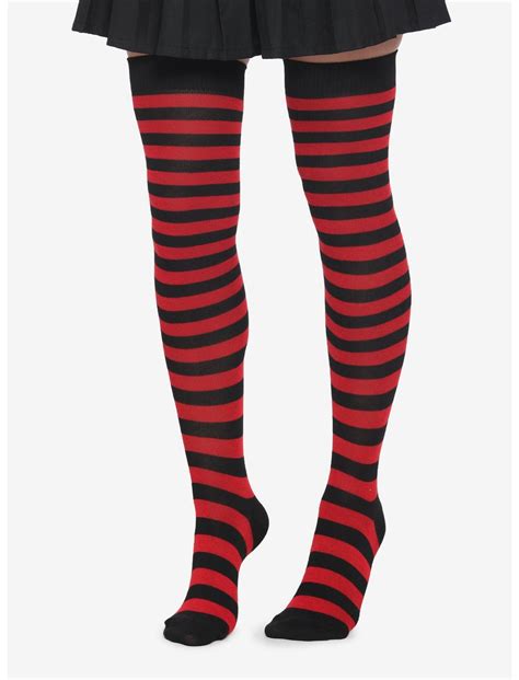 black and red stripe thigh high socks hot topic