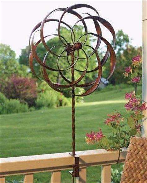 Deck Flower Kinetic Wind Sculpture Dual Spinner Metal