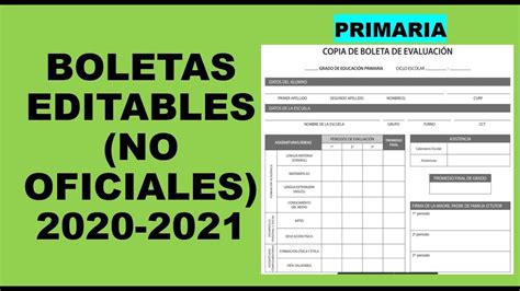 Boletas De Calificaciones Sep 2020 Primaria Editables