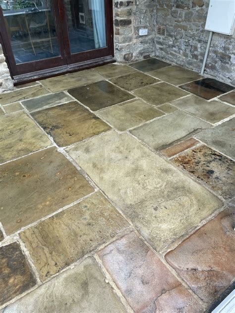 Yorkstone Floor After Cleaning And Sealing Using Colour Enhancer In