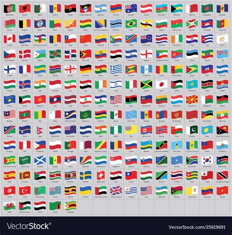 All National World Waving Flags With Names Vector Image