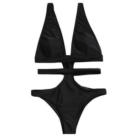 2018 Hot Women Sexy One Piece Swimsuits Hollow Out Plunging Neck Cut Out Bandage Backless