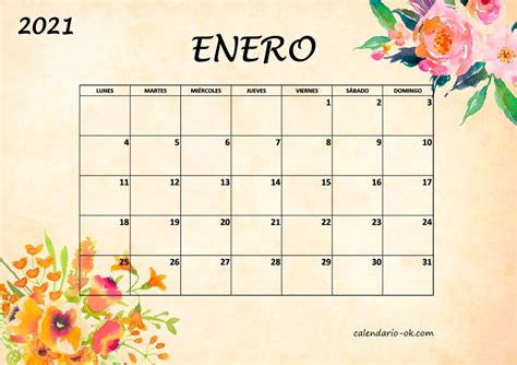 Plantilla Calendario 【enero 2021】 Para Imprimir Pdf