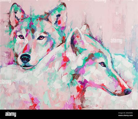 Wolf Portrait Painting In Multicolored Tones Conceptual Abstract