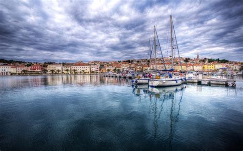 Download Wallpapers Mali Losinj Evening Sunset Bay Yachts Hdr