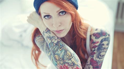 Sexy Slim Pierced Tattooed Blue Eyed Long Haired Red Hair Girl Wallpaper 4245 1920x1080 1080p