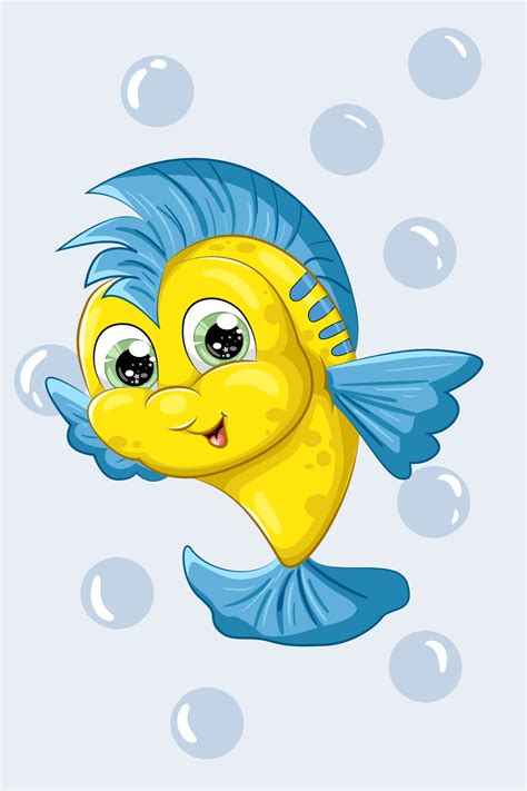A Little Cute Yellow And Blue Fish Design Animal Cartoon Vector