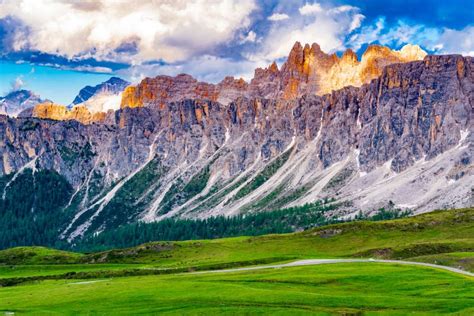 View Of The Beautiful Dolomites Mountain At The Giau Pass Stock Photo