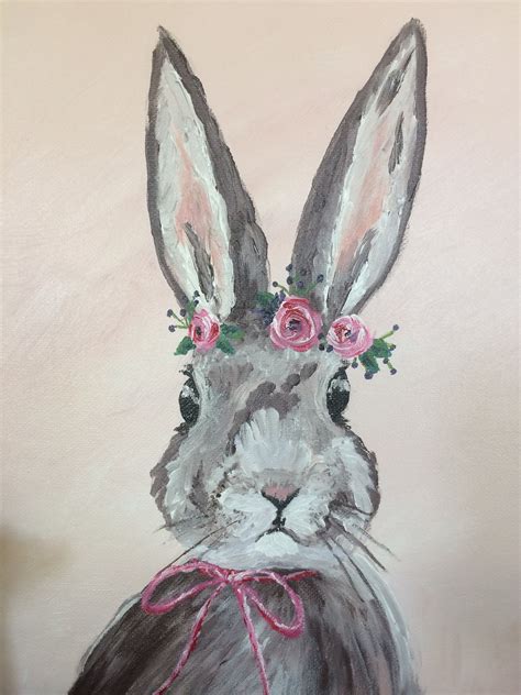Bunny Acrylic Original Painting Bunny With Flowers Etsy Easter