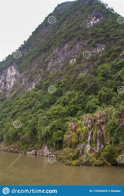 Waterfall Off Karst Mountain Along Li River In Guilin China Stock