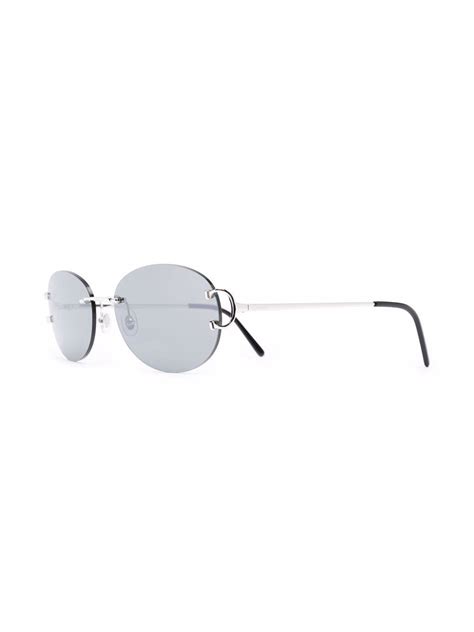Cartier Eyewear Logo Engraved Oval Sunglasses Farfetch
