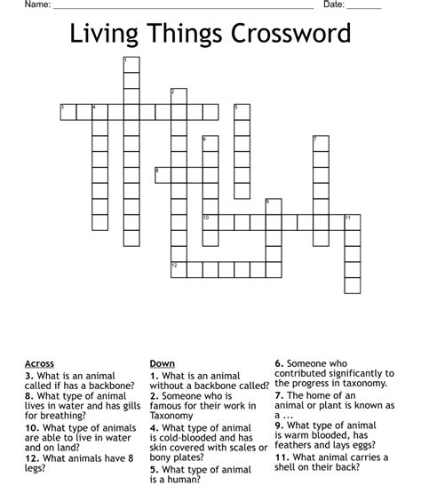 Living Things Crossword Wordmint