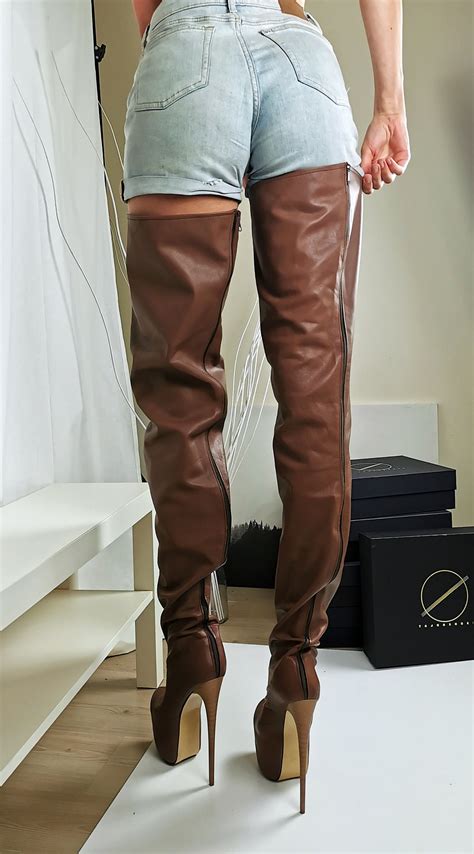 Thigh High Brown Genuine Leather Boots Tajna Club