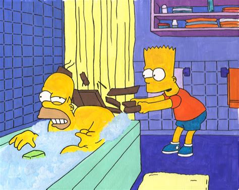 The Simpsons Homer And Bart Bathroom Gouache Illustration Wall Etsy