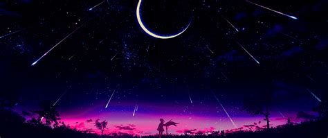 2560x1080 Cool Anime Starry Night Illustration 2560x1080