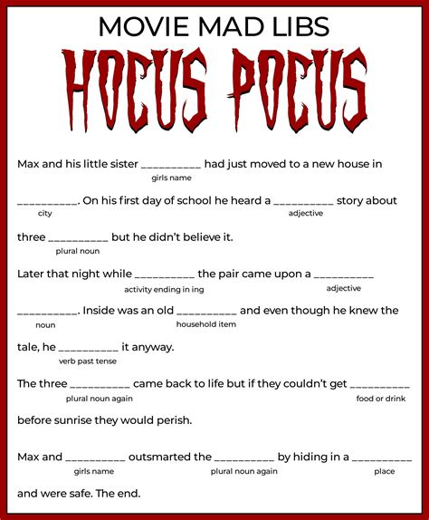 Halloween Mad Libs Free Printable Each Story Is Unique And On