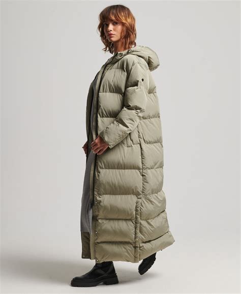 Womens Hooded Maxi Puffer Coat In Light Khaki Superdry Uk