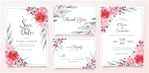 Wedding Invitation Card Template Set With Floral Border Decoration My
