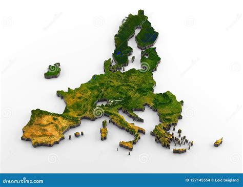 European Union Post Brexit 3d Physical Map With Relief Stock