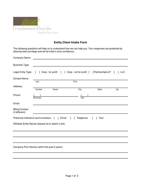 Consulting Client Intake Form Template