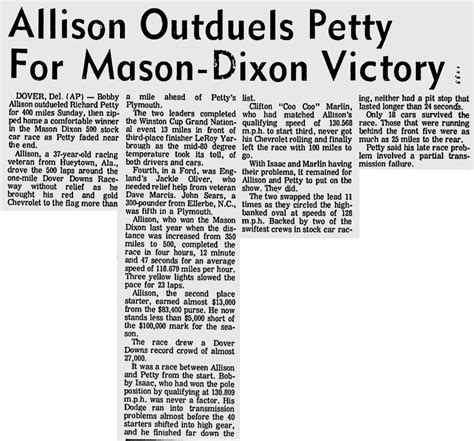 Bench Racing From The Volunteer State June 4 1972 Mason Dixon 500