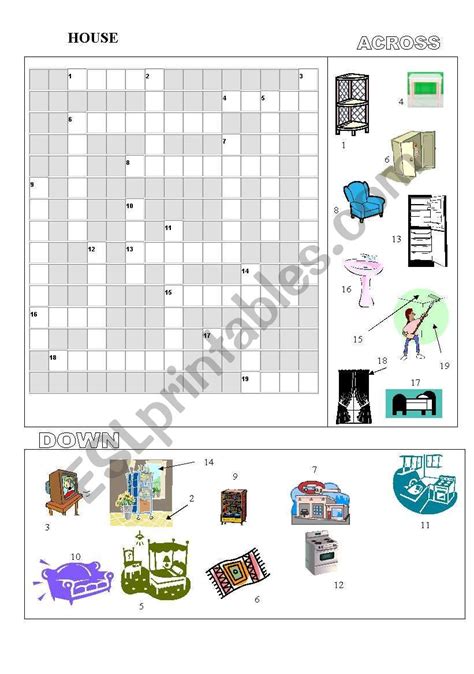 Complete The Furniture Words In The Crossword - House Crossword - ESL worksheet by pinkrose (F) | Worksheets, Crossword