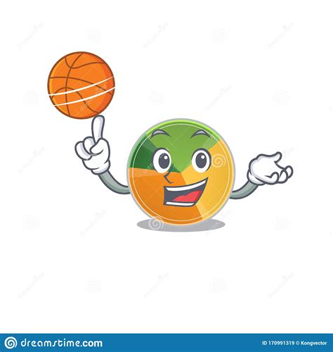 A Mascot Picture Of Pie Chart Cartoon Character Playing Basketball