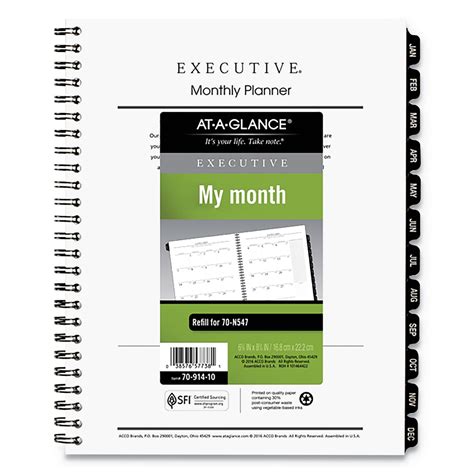 Executive Monthly Planner Refill 875 X 65 White 2022 Cartridge