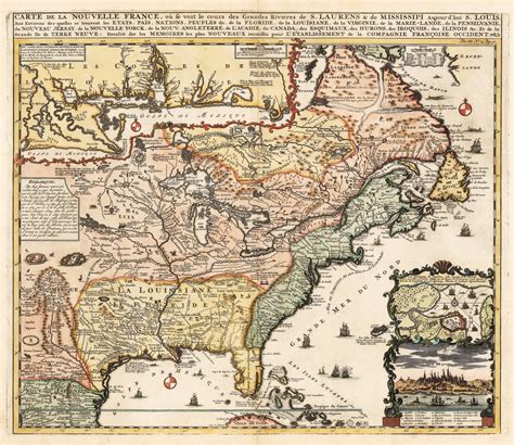 1719 Carte De La Nouvelle France Ou Se Voit Le Cours Des Grandes Rivi